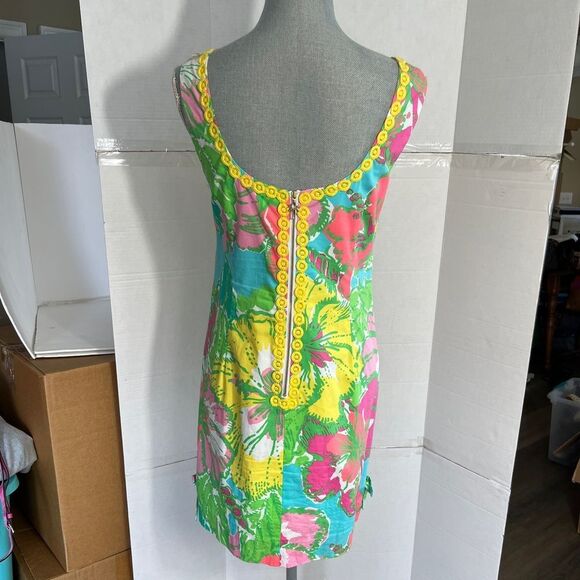 Lilly Pulitzer Delia Shorely Blue Big Flirt Floral Lace Trim Shift Dress 6 - Picture 3 of 7